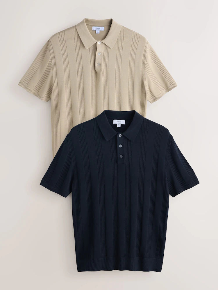 عبوتان من قمصان بولو بيكيه قطنية فاخرة مضلعة