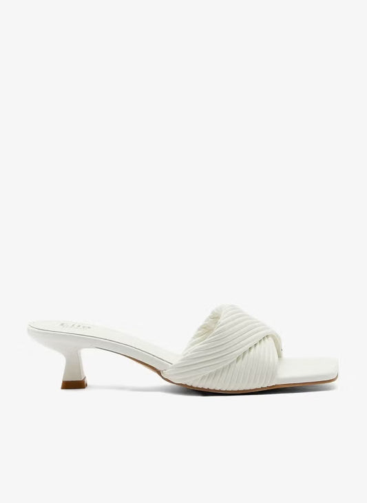 Ribbed Effect Square Toe Mule Sandal