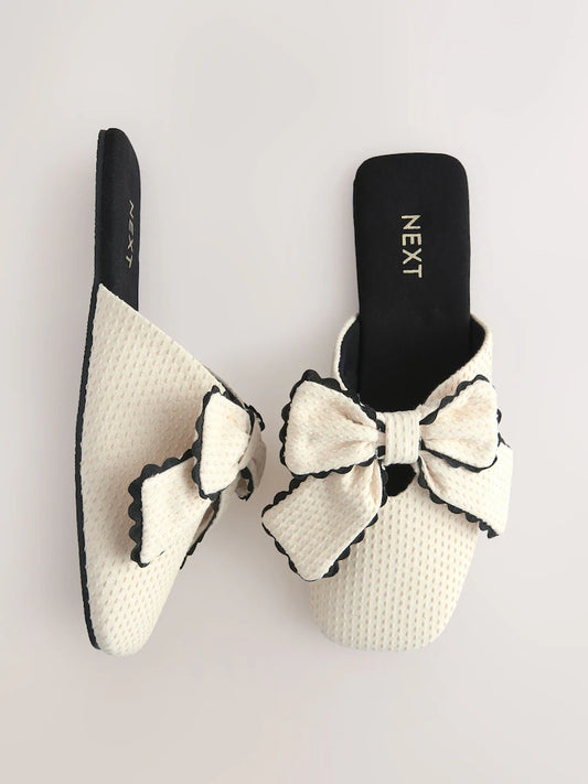 Mule Linen Bow Slippers