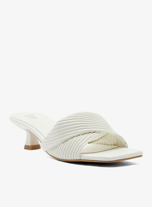 Ribbed Effect Square Toe Mule Sandal
