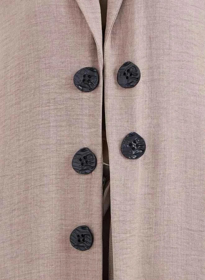 Brown Notch Lapel Button Detail Abaya - FHIVORÉ