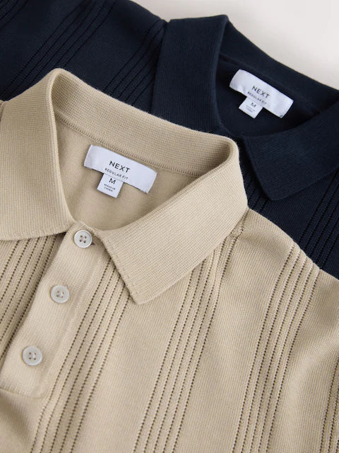 عبوتان من قمصان بولو بيكيه قطنية فاخرة مضلعة